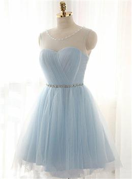 Picture of Cute Light Blue Homecoming Dresses With Belt, Lovely Short Prom Dresses